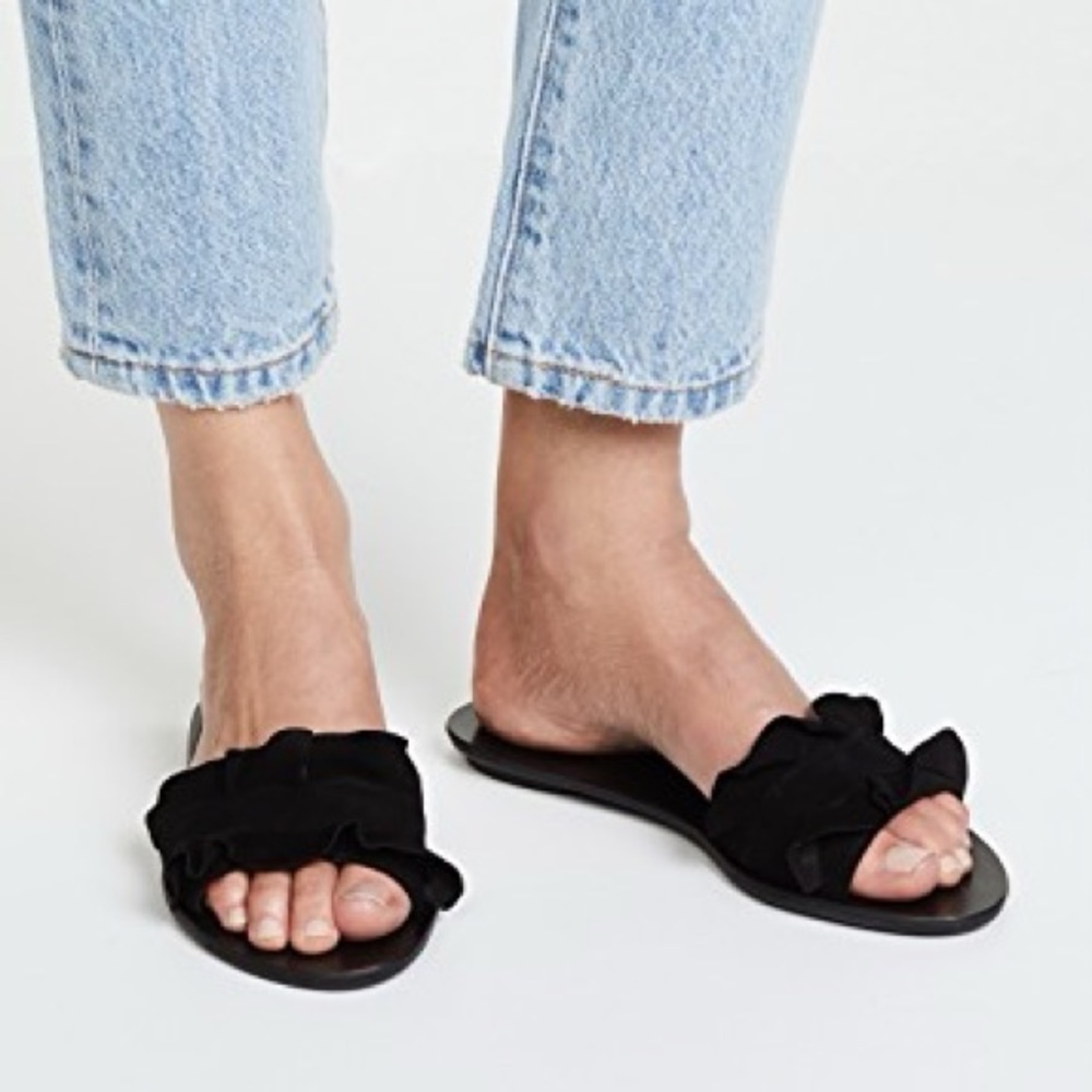 Loeffler Randall Birdie Ruffle Slides, Black, 8